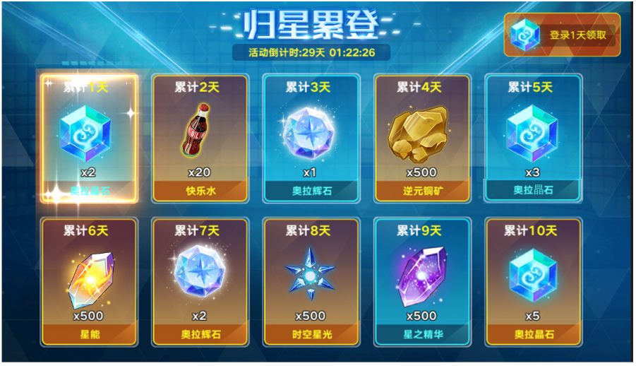 「 奥拉归来」 登录奖励更新