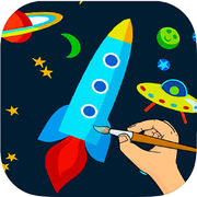 外太空着色书 - 宇航员外星飞船绘制及油漆页面学习儿童游戏