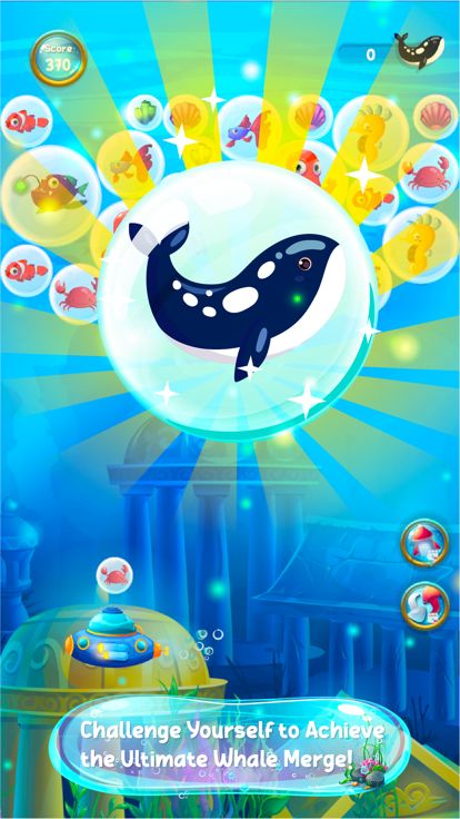 合成大鲸鱼 - 海底潜艇合并泡泡小游戏 -小鱼合成大鱼游戏截图