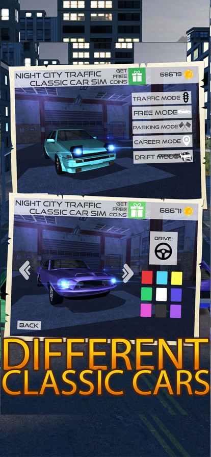 夜晚的城市交通经典汽车驾驶漂移和停车模拟器游戏截图