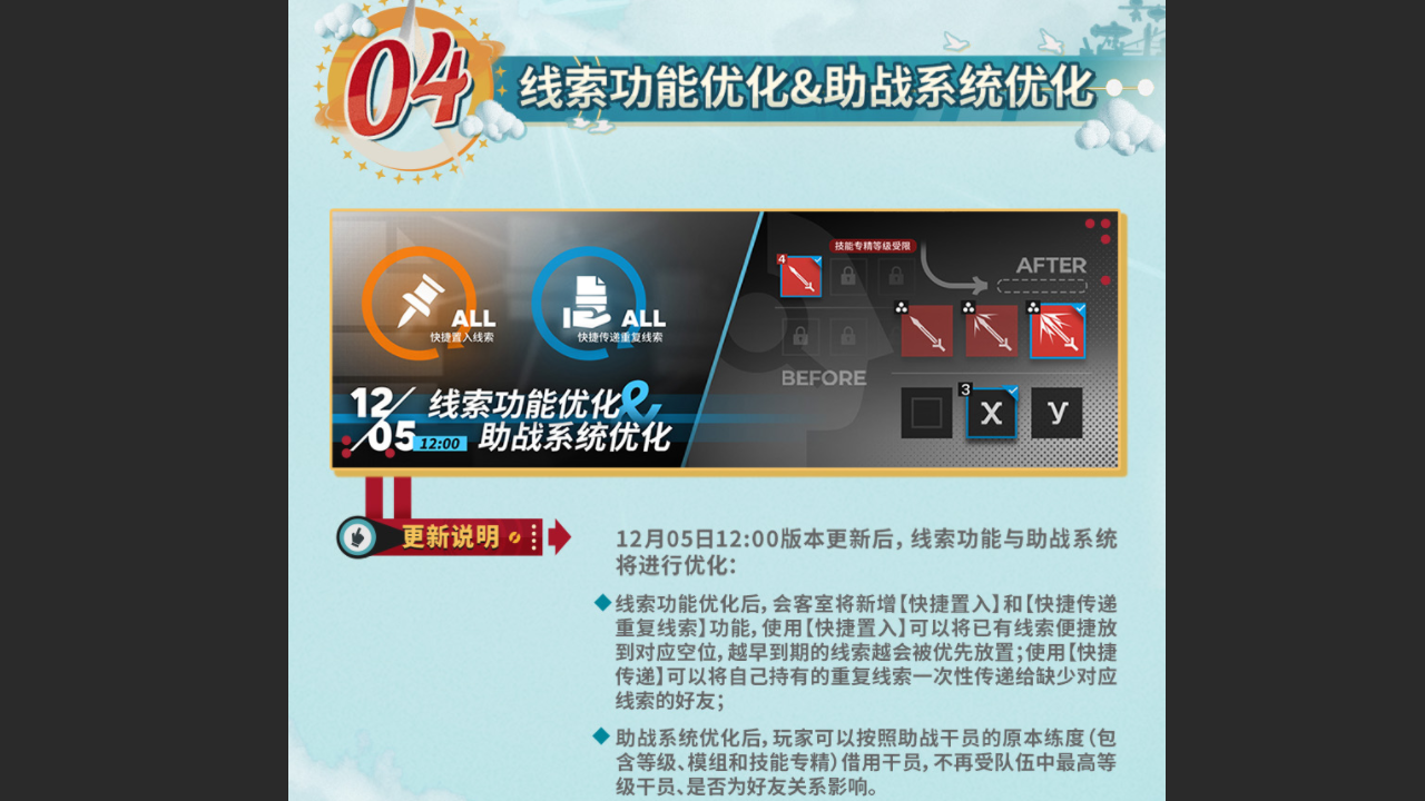 线索功能优化&助战系统优化