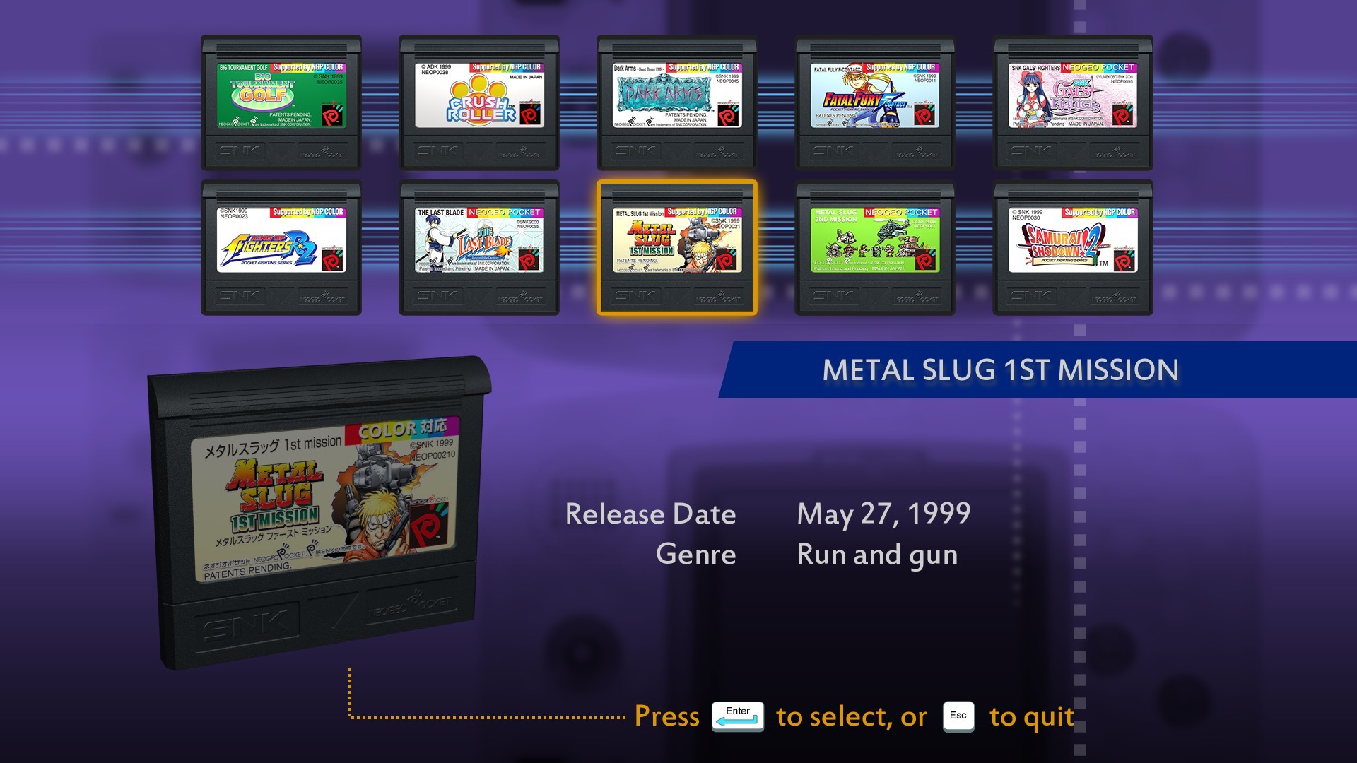 NEOGEO POCKET COLOR SELECTION Vol. 1 Steam Edition游戏截图