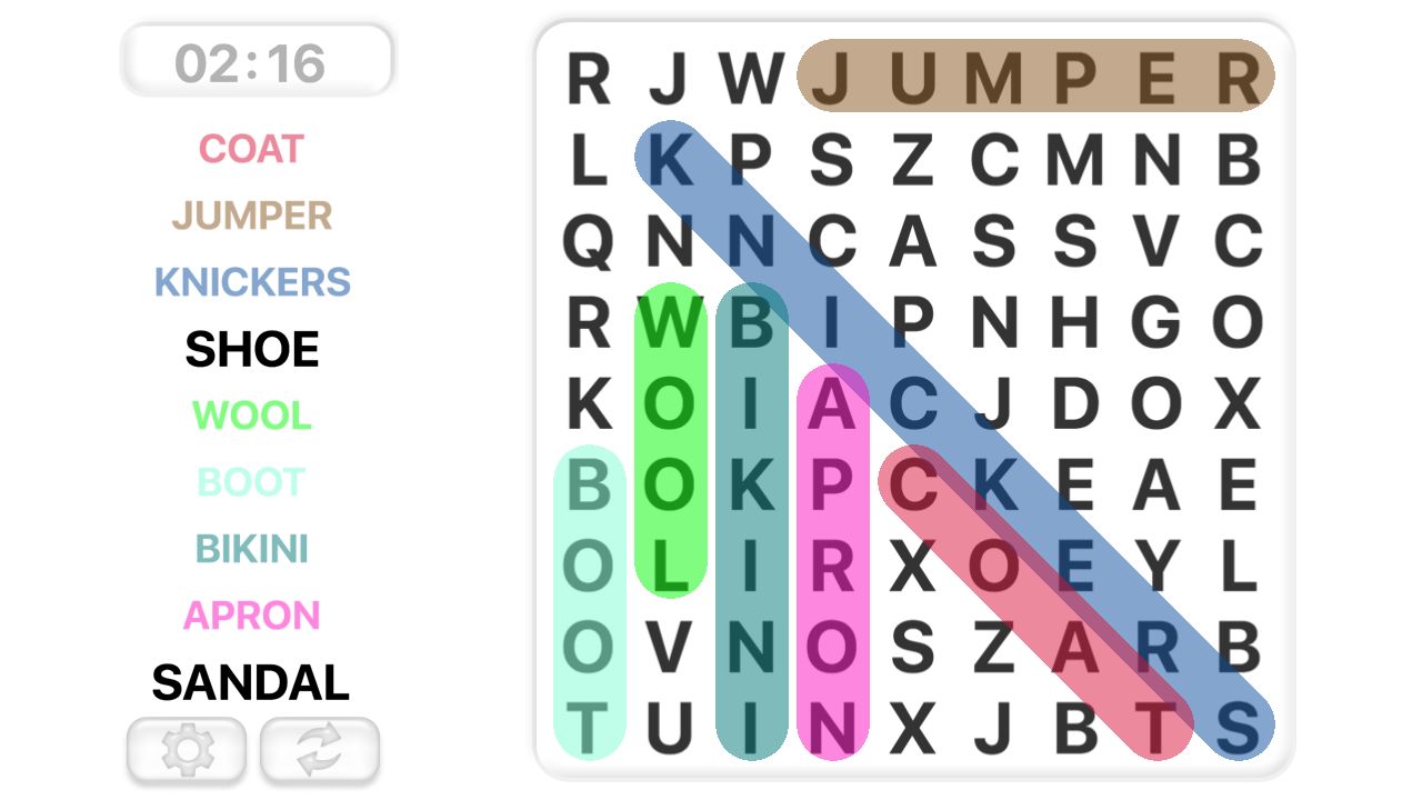 Screenshot of Word Search Games in english