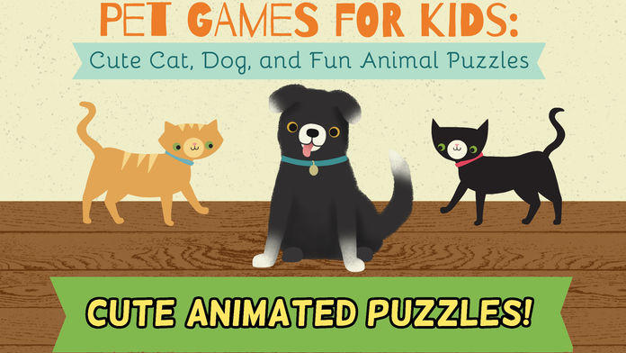 儿童宠物游戏： 可爱的猫，狗，和有趣的动物拼图 - 对于教育游戏截图