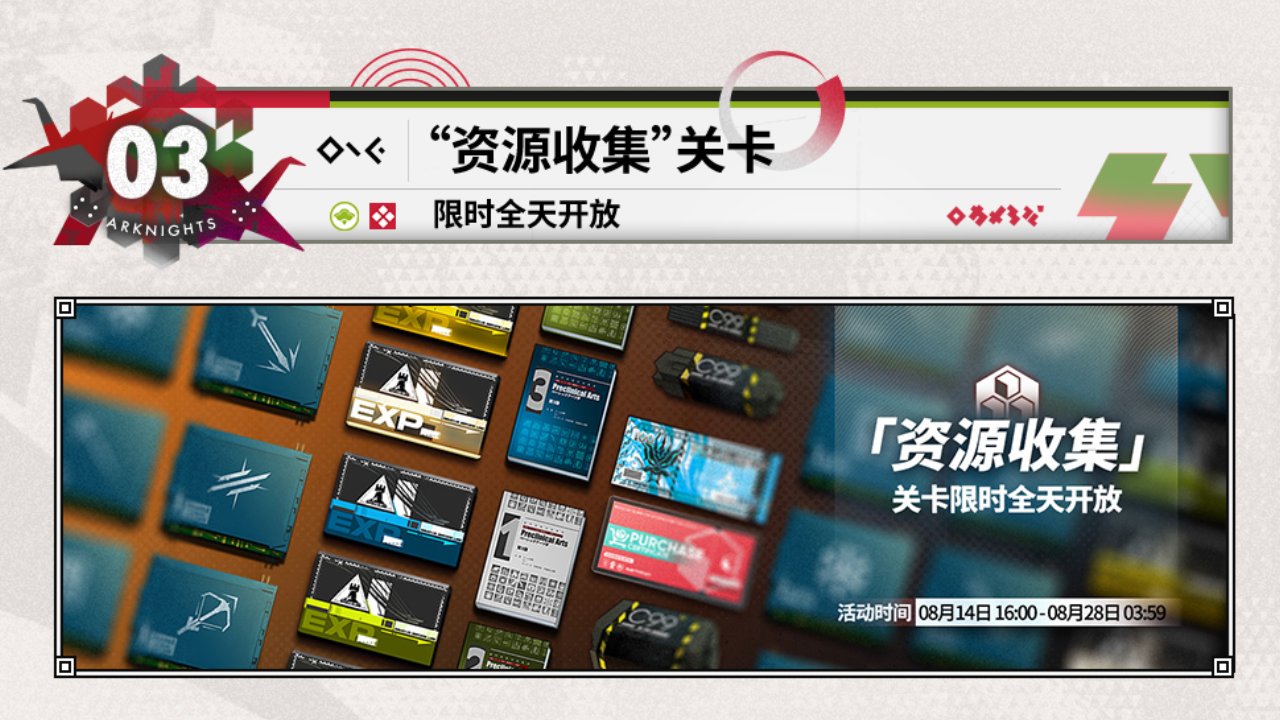 资源收集关卡限时全天开放
