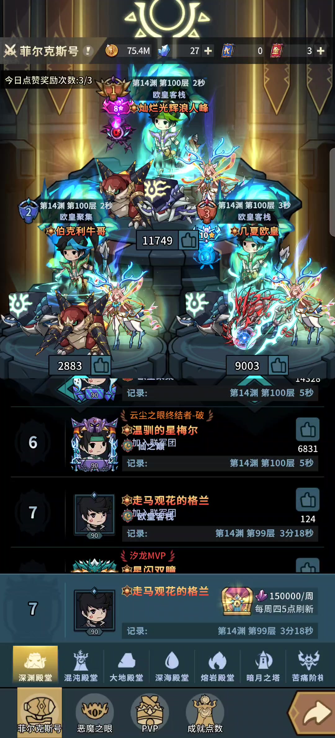 新区法师 没氪龙，没氪鹿，也没艾可菲到深渊14-100截图